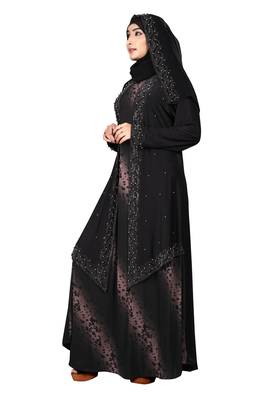 Light Violet Embroidered Lycra Burka 3