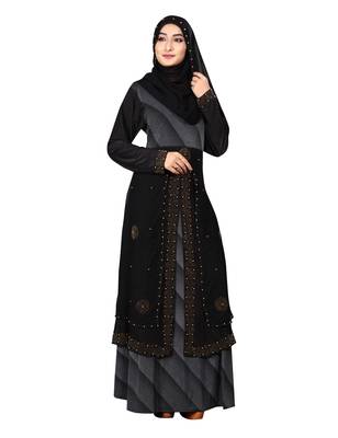 Grey Embroidered Lycra Burka 1
