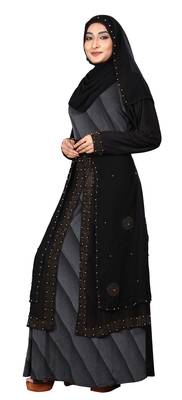 Grey Embroidered Lycra Burka 2