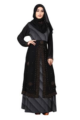 Grey Embroidered Lycra Burka 5