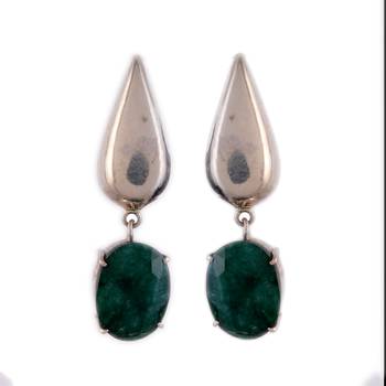 13.03 Gms Silver With Green Onyx Stone Designer Earrings 2