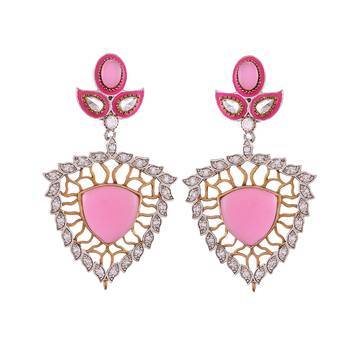 Kundan And Onyx Pink Stylish Earrings 1