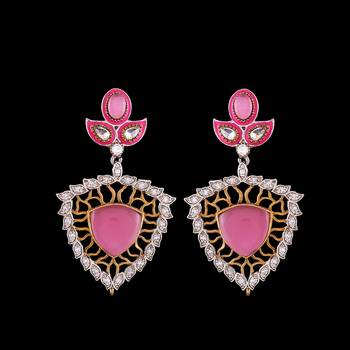 Kundan And Onyx Pink Stylish Earrings 2