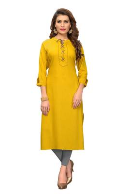 Yellow plain rayon kurti 1