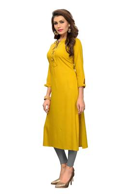 Yellow plain rayon kurti 3