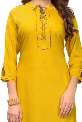 Yellow plain rayon kurti 4