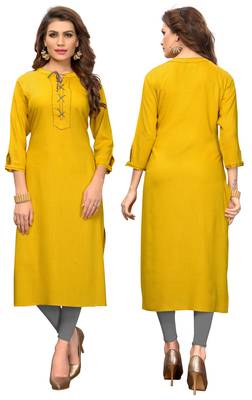 Yellow plain rayon kurti 5