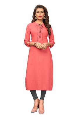 Peach plain rayon kurti 1