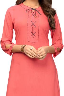 Peach plain rayon kurti 4
