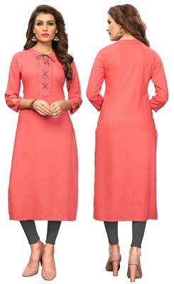 Peach plain rayon kurti 5