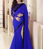 Blue  Plain  Georgette designer saree with blouse