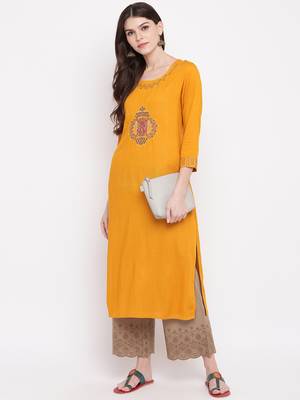 Yellow plain rayon kurti 1