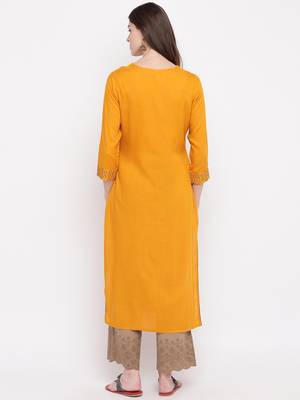 Yellow plain rayon kurti 2