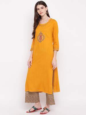Yellow plain rayon kurti 3