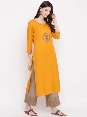 Yellow plain rayon kurti 4