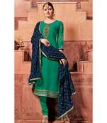 Green Embroidered Santoon Semi Stitched Salwar With Dupatta