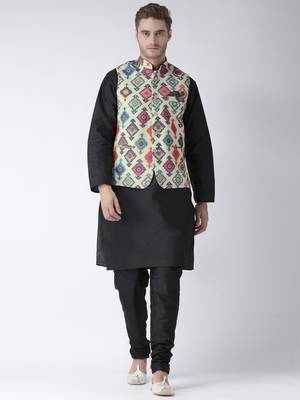 Black Plain Polyester Kurta Pajama 1