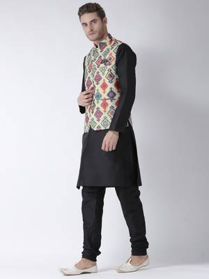Black Plain Polyester Kurta Pajama 2