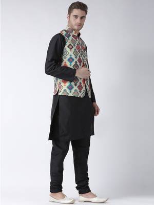 Black Plain Polyester Kurta Pajama 3