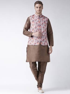 Brown Plain Polyester Kurta Pajama 1