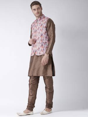 Brown Plain Polyester Kurta Pajama 2