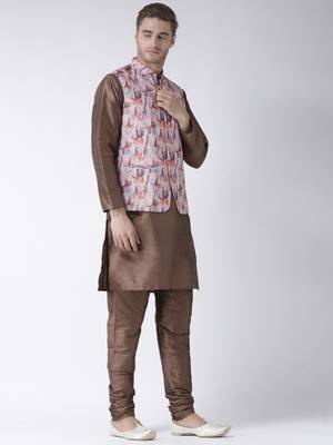 Brown Plain Polyester Kurta Pajama 3