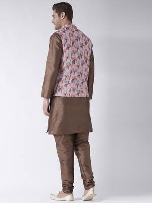 Brown Plain Polyester Kurta Pajama 4