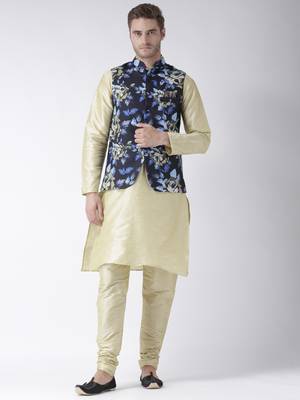 Gold Plain Polyester Kurta Pajama 1