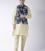 Gold Plain Polyester Kurta Pajama