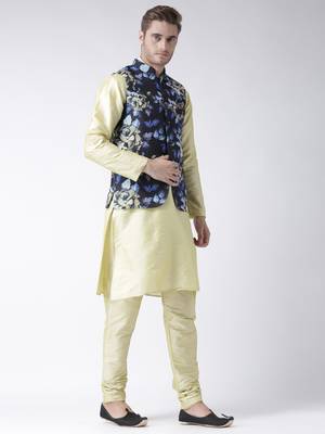 Gold Plain Polyester Kurta Pajama 3