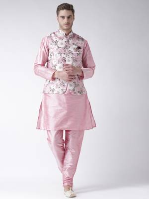 Pink Plain Polyester Kurta Pajama 1