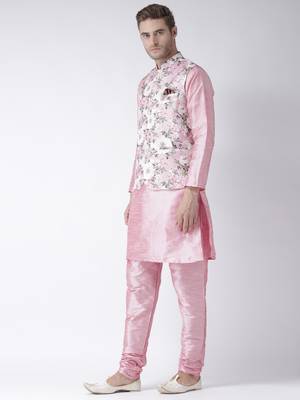 Pink Plain Polyester Kurta Pajama 2