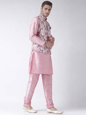 Pink Plain Polyester Kurta Pajama 3