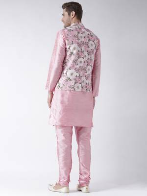 Pink Plain Polyester Kurta Pajama 4