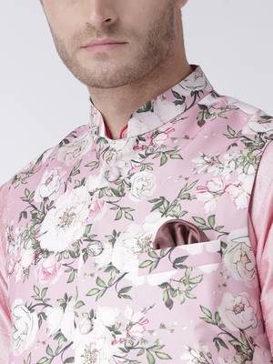 Pink Plain Polyester Kurta Pajama 5