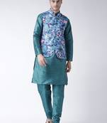 Turquoise Plain Polyester Kurta Pajama