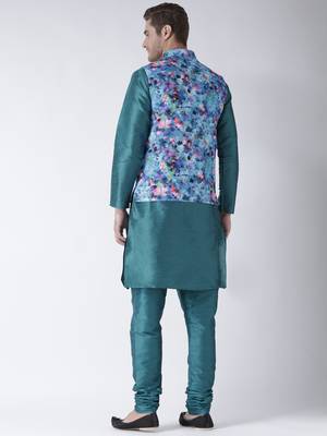 Turquoise Plain Polyester Kurta Pajama 4