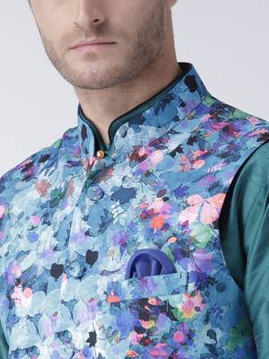 Turquoise Plain Polyester Kurta Pajama 5