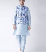 Blue Plain Polyester Kurta Pajama