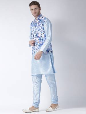 Blue Plain Polyester Kurta Pajama 2