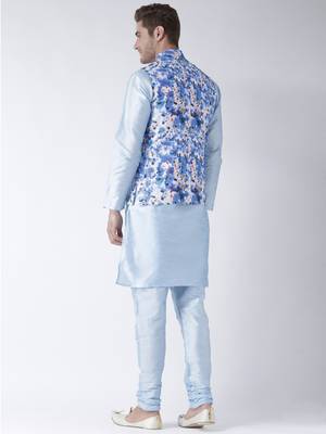 Blue Plain Polyester Kurta Pajama 4