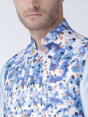 Blue Plain Polyester Kurta Pajama 5