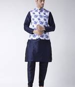 Blue Plain Polyester Kurta Pajama