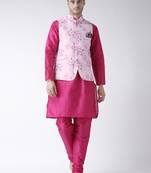 Pink Plain Polyester Kurta Pajama