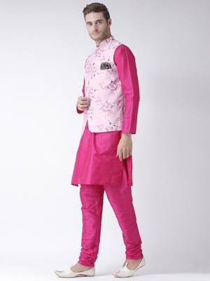 Pink Plain Polyester Kurta Pajama 2