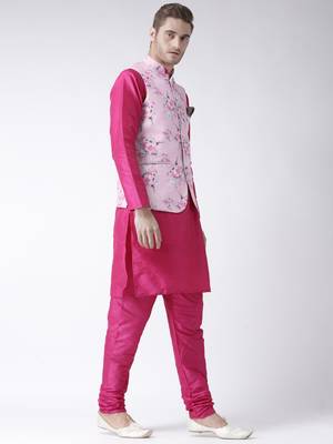 Pink Plain Polyester Kurta Pajama 3