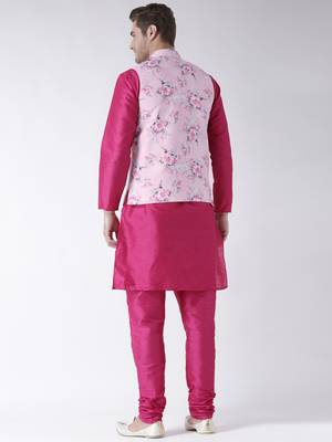 Pink Plain Polyester Kurta Pajama 4