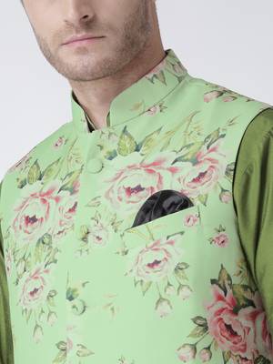 Green Plain Polyester Kurta Pajama 5