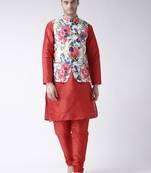 Red Plain Polyester Kurta Pajama
