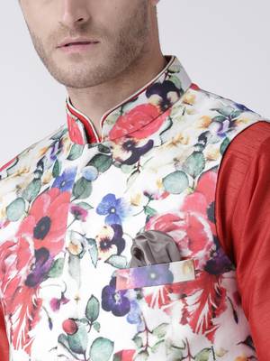 Red Plain Polyester Kurta Pajama 5